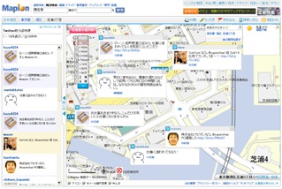 「○○なう」 Twitterの位置情報付きの投稿を、マピオンの地図上に表示する。