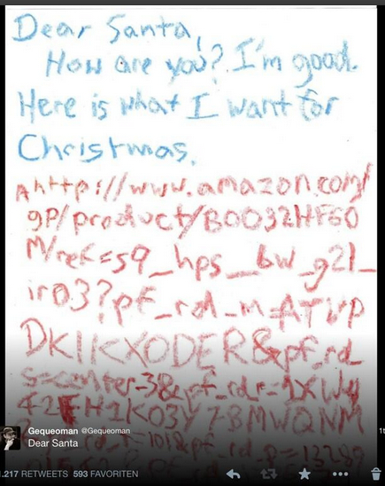 【EU発！Breaking News】「サンタさん、これが欲しいです」とAmazon.comの商品ページURLを案内する今どきの子。（独）
