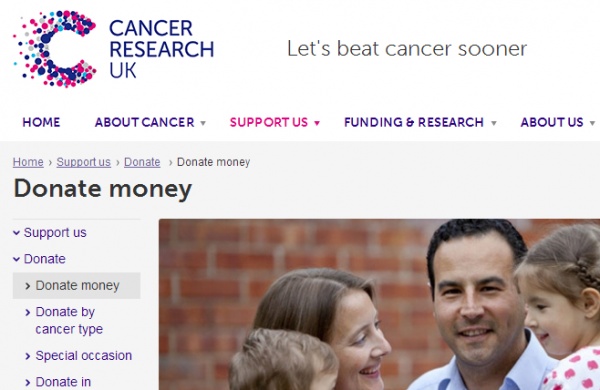 オンライン募金は相手をよく確かめて。画像はcancerresearchuk.orgのスクリーンショット