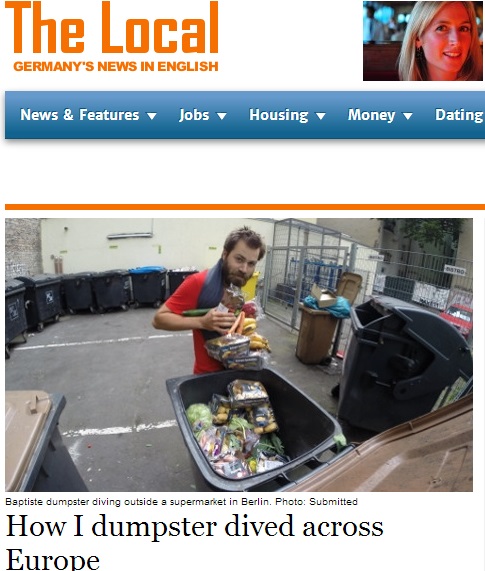 食料ロスへの抗議でゴミ箱をあさる旅に出た仏男性　（画像はthelocal.deのスクリーンショット）