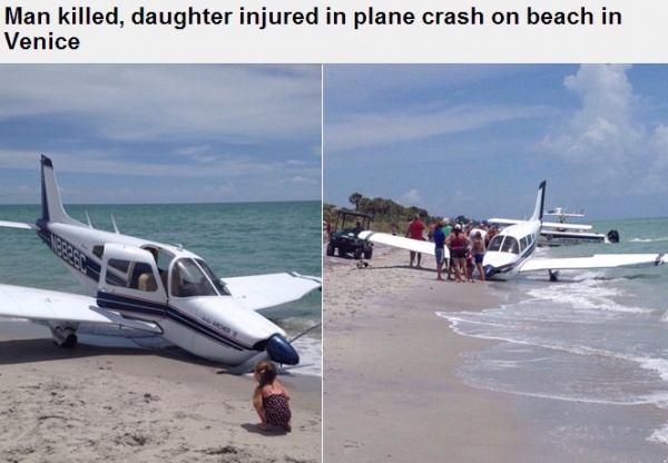 フロリダのビーチに小型飛行機で死傷者（画像はbaynews9.comのスクリーンショット）