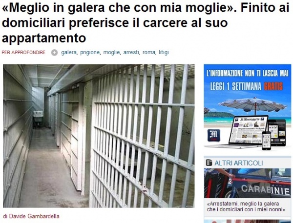 イタリア人男性、自ら望んで収監。（画像はilmessaggero.itのスクリーンショット）
