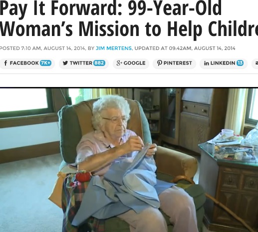 善意で1日1着ワンピースを縫う米99歳女性（画像はwqad.comのスクリーンショット）