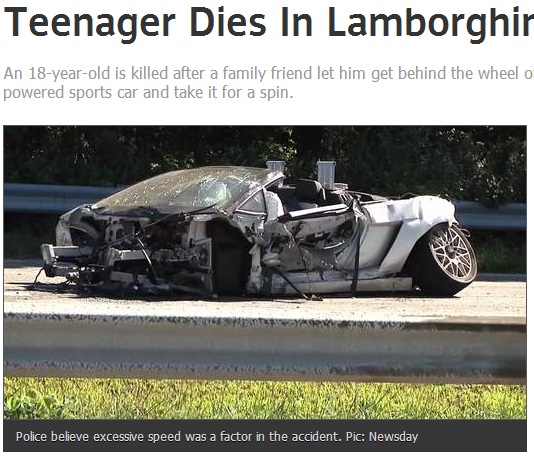 18歳、父親の友人のランボルギーニを大破させ死亡（画像はnews.sky.comのスクリーンショット）