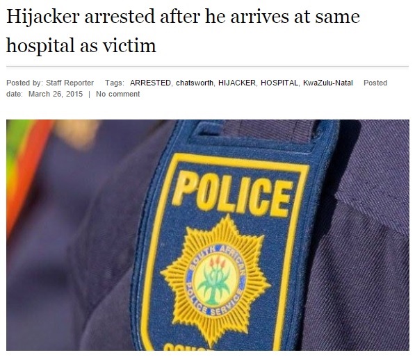カージャック未遂に終わった男、あっけなく逮捕される（画像はsabreakingnews.co.zaのスクリーンショット）