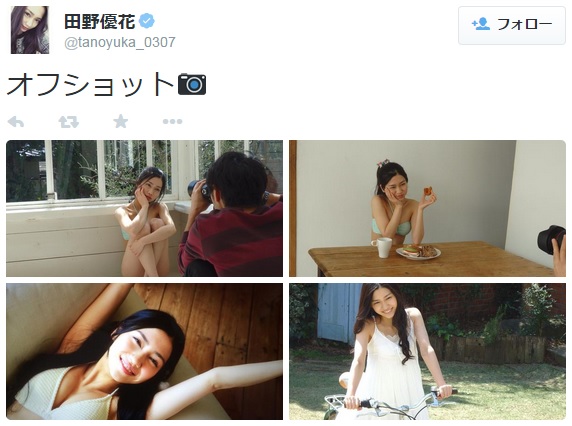 撮影中の田野優花（画像は『田野優花 ツイッター』のスクリーンショット）