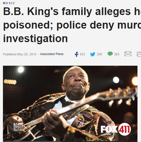 14日に他界のB.B.キング氏に毒殺の可能性（画像はfoxnews.comのスクリーンショット）