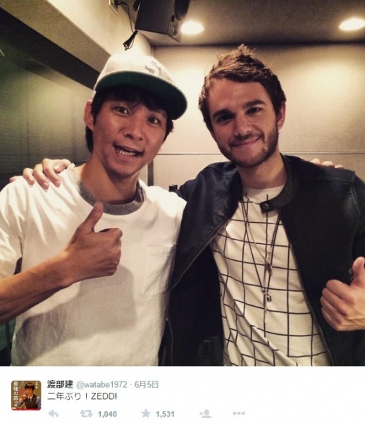 渡部建とZEDD（画像は『渡部建 ツイッター』のスクリーンショット）