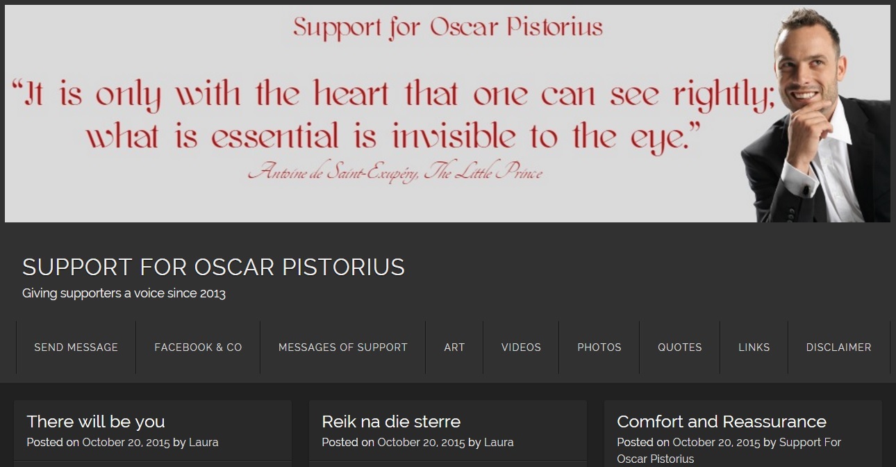 オスカー・ピストリウスを支援するHPも（画像はsupportforoscar.wordpress.comのスクリーンショット）