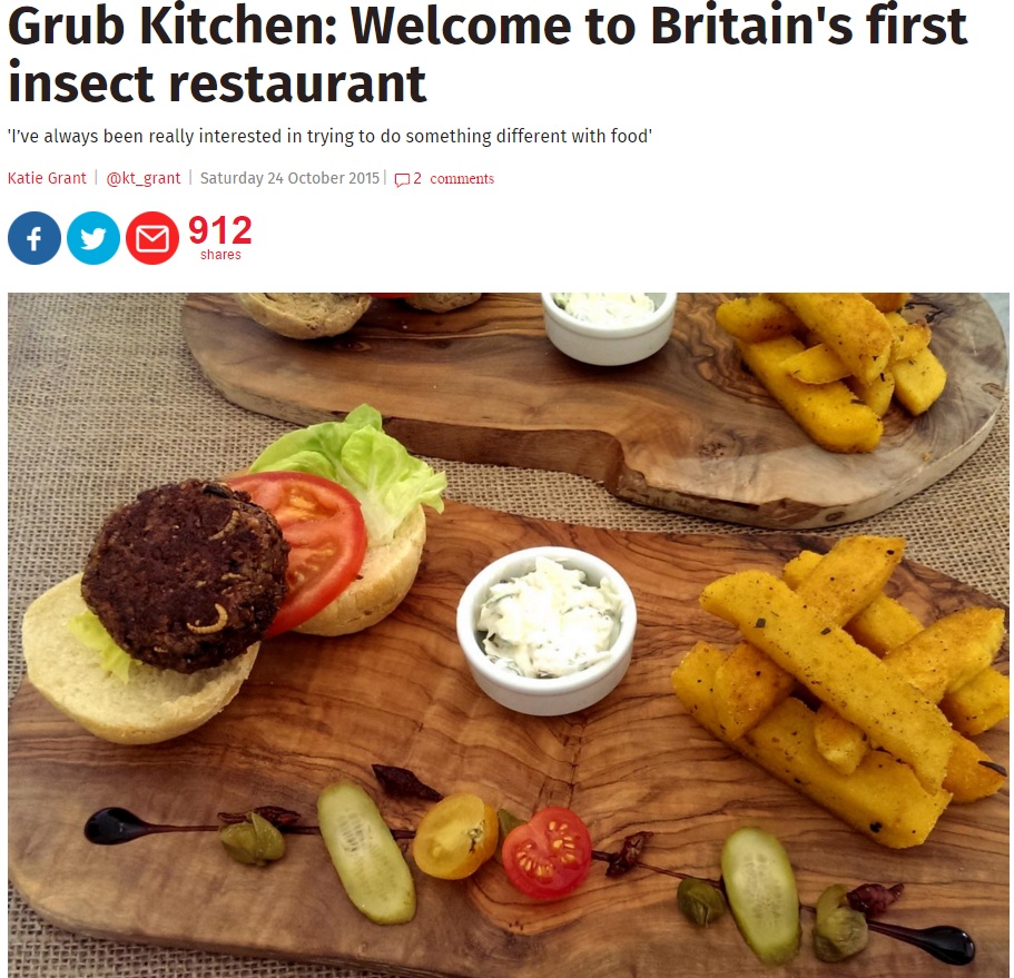 昆虫バーガーの他、メニューは多彩（画像はindependent.co.ukのスクリーンショット）