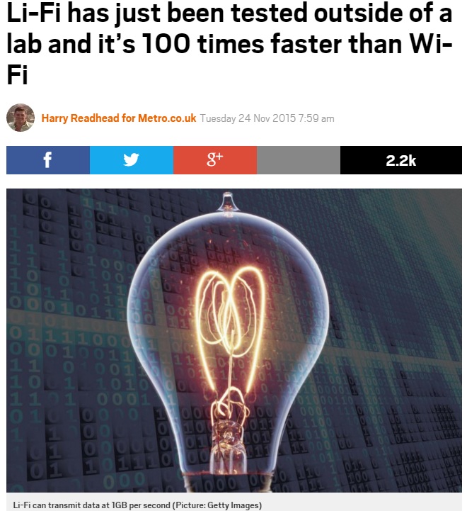 【海外発！Breaking News】次世代通信「Li-Fi」。Wi-Fiの100倍、映画18本を1秒でダウンロード。