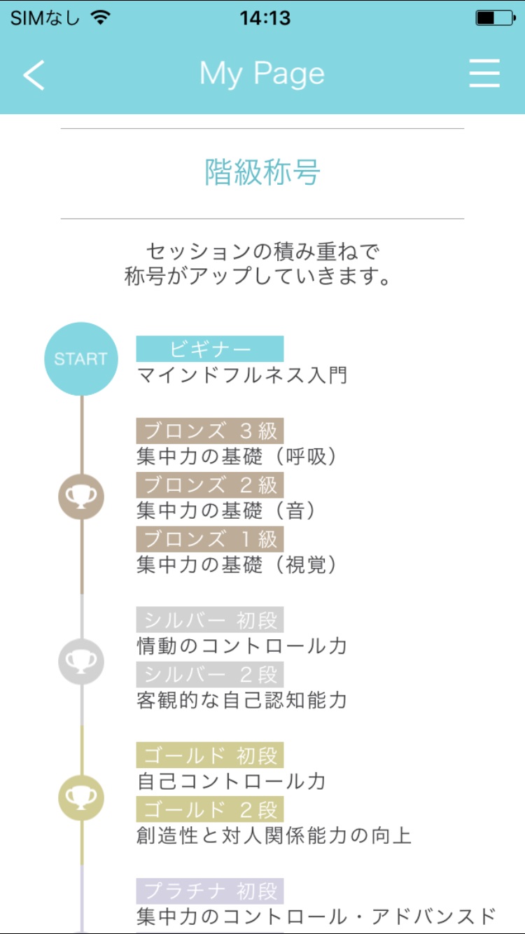 “MY PAGE”から階級称号をチェックできる