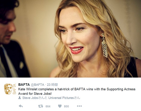 ケイト・ウィンスレット「自分を信じてほしい」（出典：https://twitter.com/bafta）