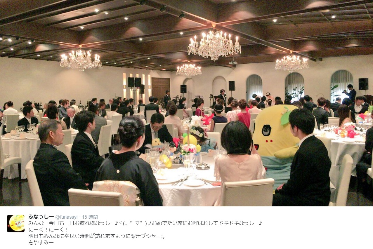 ふなっしー「お呼ばれしてドキドキなっしー♪」（出典：https://twitter.com/funassyi）