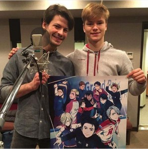 『ユーリ!!!』最終話のアフレコに参加したステファン・ランビエールさんと教え子（出典：https://www.instagram.com/yurionice_pr）