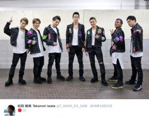 NHK紅白歌合戦に出場した三代目J Soul Brothers（出典:https://twitter.com/T_IWATA_EX_3JSB）