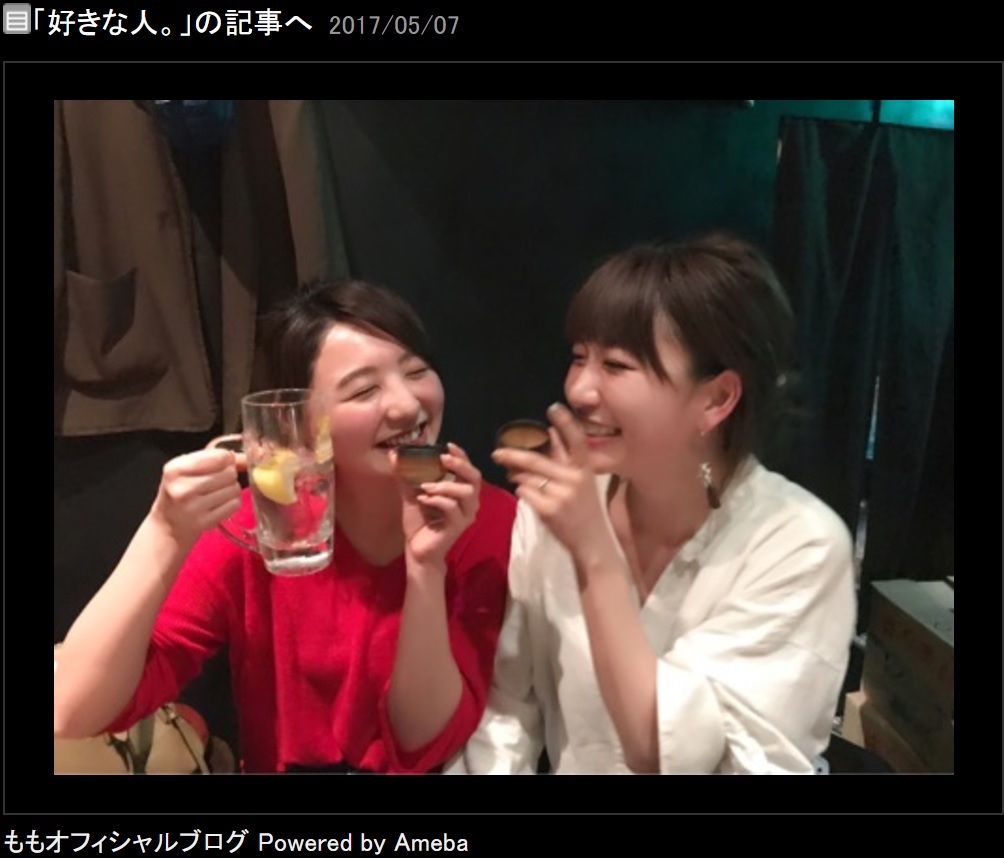 日本酒もいけるおのののかと桃（出典：https://ameblo.jp/momo-minbe）