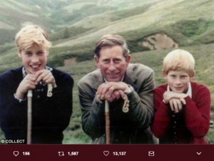 ウィリアム王子、チャールズ皇太子、ヘンリー王子（画像は『Kensington Palace 2017年6月18日付Twitter「Happy Father's Day.」』のスクリーンショット）