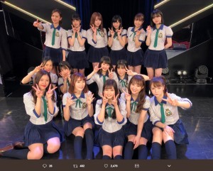 『HKT48チームKIV「最終ベルが鳴る」千秋楽公演』出演メンバー（画像は『HKT48　2018年1月23日付Twitter「最終ベルが鳴る公演千秋楽 千秋楽公演終了しましたー！」』のスクリーンショット）