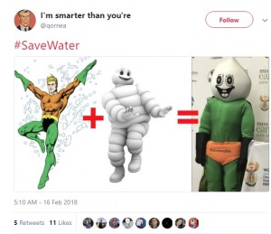 いったい何者？（画像は『I’m smarter than you’re　2018年2月16日付Twitter「＃SaveWater」』のスクリーンショット）