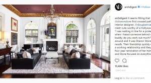 細部までこだわった自慢のシャロン邸（画像は『Architectural Digest　2018年3月25日付Instagram「It seems fitting that ＠sharonstone first crossed paths with her interior designer, ＠douglastruesdale, in a meet-cute worthy of a Hollywood rom-com.」』のスクリーンショット）