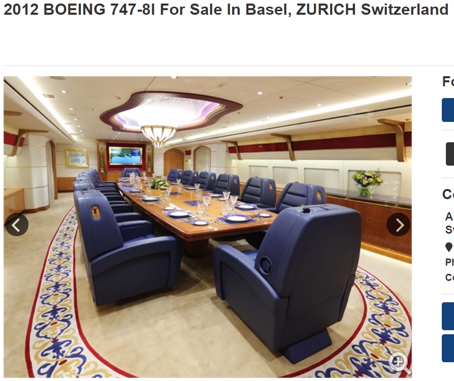 ゆったりとした会議室（画像は『Controller.com　2018年8月21日付「2012 BOEING 747-8I For Sale In Basel, ZURICH Switzerland」』のスクリーンショット）