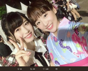 横山由依と仲川遥香（画像は『Haruka Nakagawa 仲川遥香　2018年9月9日付Twitter「ゆいちゃんに会えたよー」』のスクリーンショット）