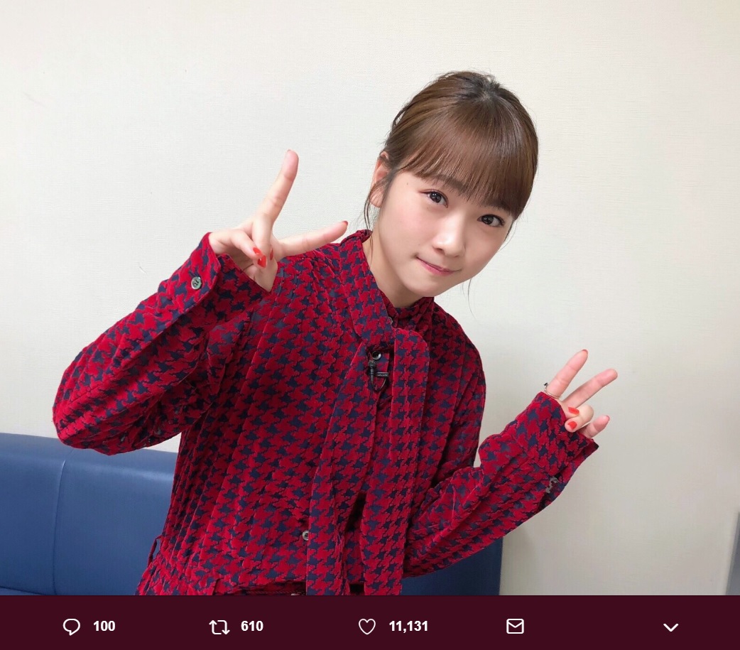 『ENGEIグランドスラム LIVE』にゲスト出演した川栄李奈（画像は『川栄李奈　2018年9月29日付Twitter「ENGEIグランドスラム楽しかった～！」』のスクリーンショット）