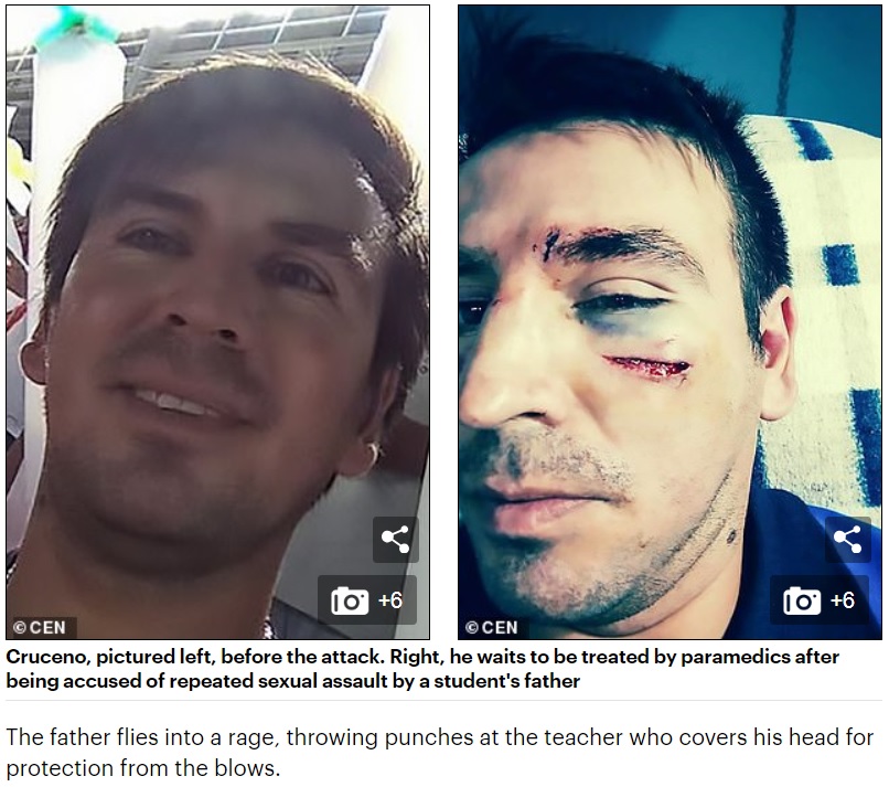 生徒の父親に殴られた男性教師（画像は『Mail Online　2018年10月26日付「Furious father beats up school teacher accused of sexually abusing his teenage daughter in Argentina」（CEN）』のスクリーンショット）