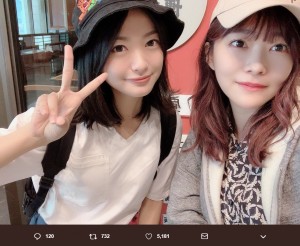 北原里英と指原莉乃、博多座で遭遇（画像は『北原里英　2019年5月26日付Twitter「昨日は博多座へ、横山由依ちゃんの勇姿を観に行きました」』のスクリーンショット）