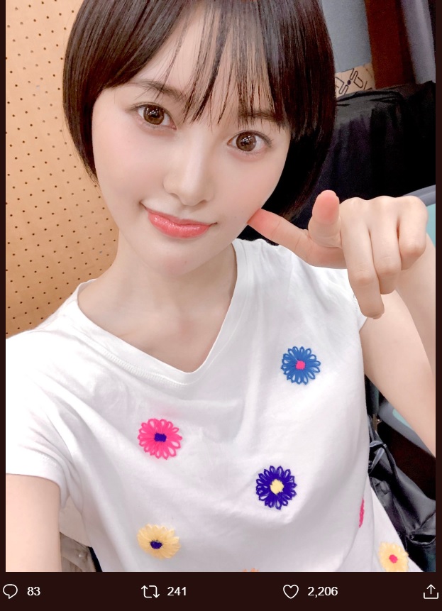 兒玉遥の自撮りショット（画像は『兒玉遥　2019年9月3日付Twitter「フジテレビ放送、ノンストップ！始まりました！」』のスクリーンショット）