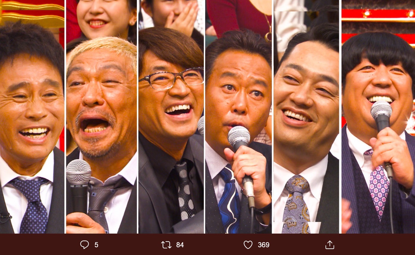 MCの浜田雅功と審査員を務めた5人（画像は『TBSテレビ 宣伝部　2019年9月21日付Twitter「この後ごご6時55分からは、ついに決勝『キングオブコント2019』」』のスクリーンショット）