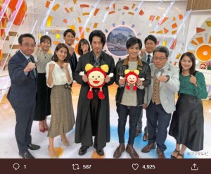 『めざましテレビ』出演時、岩ちゃん、目がむくんでいる？（画像は『めざましテレビ　 2019年10月7日付Twitter「今日は新月9ドラマ『シャーロック』からディーン・フジオカさん、岩田剛典さんが生出演してくれたよ」』のスクリーンショット）