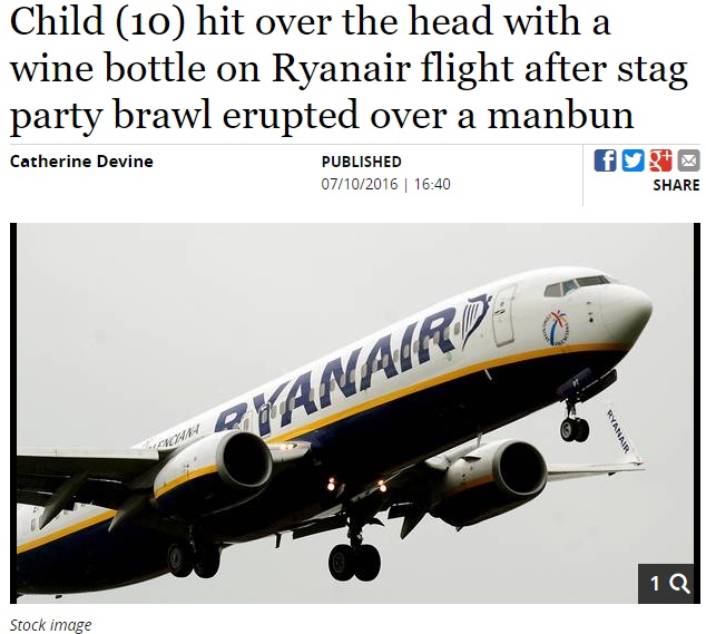 旅客機で泥酔の乗客、ワインボトルを振り回した末に…（出典：http://www.independent.ie）