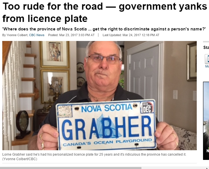 「グラバー（Grabher）」さんを行政が卑猥と判断（出典：http://www.cbc.ca）