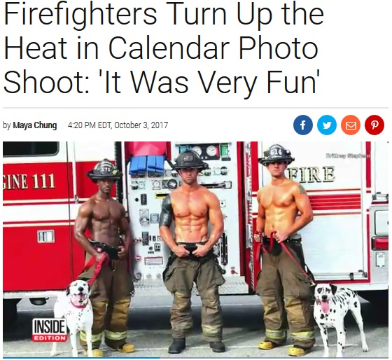 消防署員、チャリティーのため来年のカレンダー撮影を楽しむ（画像は『Inside Edition　2017年10月3日付「Firefighters Turn Up the Heat in Calendar Photo Shoot: ‘It Was Very Fun’」』のスクリーンショット）