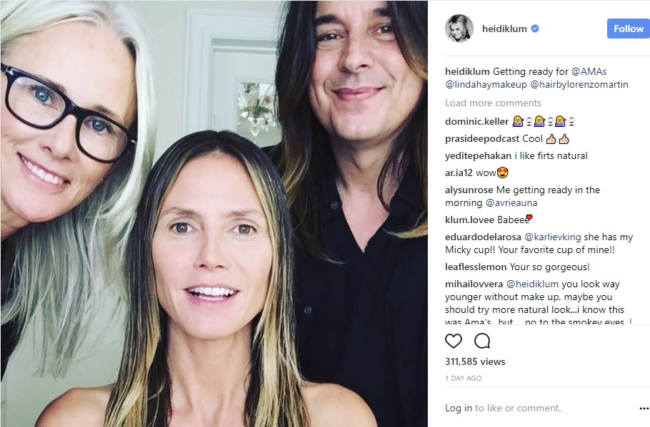 ハイディ・クルムやはり年齢相応のすっぴん…!?（画像は『Heidi Klum　2017年11月19日付Instagram「Getting ready for ＠AMAs」』のスクリーンショット）