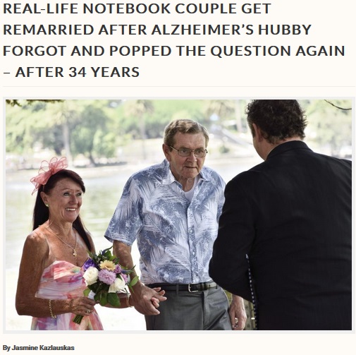 アルツハイマー病の夫と再び愛を誓った妻（画像は『Storytrender　2018年1月22日付「REAL-LIFE NOTEBOOK COUPLE GET REMARRIED AFTER ALZHEIMER’S HUBBY FORGOT AND POPPED THE QUESTION AGAIN – AFTER 34 YEARS」（Jasmine Kazlauskas）』のスクリーンショット）