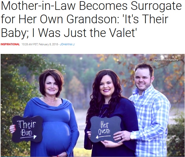 50歳義母が代理母となり孫を出産（画像は『Inside Edition　2018年2月8日付「Mother-in-Law Becomes Surrogate for Her Own Grandson: ‘It’s Their Baby; I Was Just the Valet’」』のスクリーンショット）