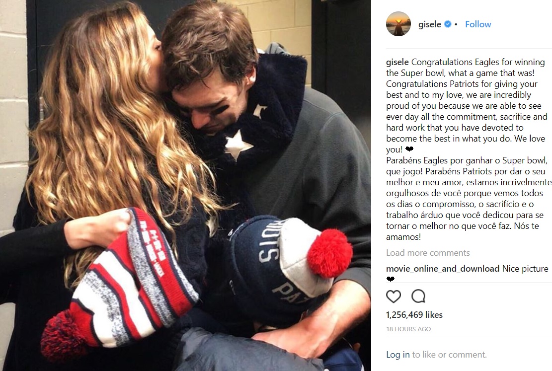 花形選手トム・ブレイディの男泣き（画像は『Gisele Bündchen　2018年2月5日付Instagram「Congratulations Eagles for winning the Super bowl, what a game that was!」』のスクリーンショット）