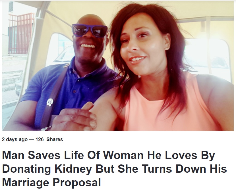 親友に腎臓を提供するもプロポーズを断られた男性（画像は『LADbible　2018年2月11日付「Man Saves Life Of Woman He Loves By Donating Kidney But She Turns Down His Marriage Proposal」』のスクリーンショット）