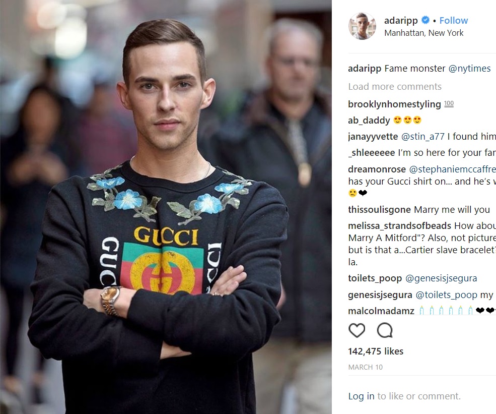 平昌五輪でスターの仲間入りを果たしたアダム（画像は『Adam Rippon　2018年3月10日付Instagram「Fame monster ＠nytimes」』のスクリーンショット）