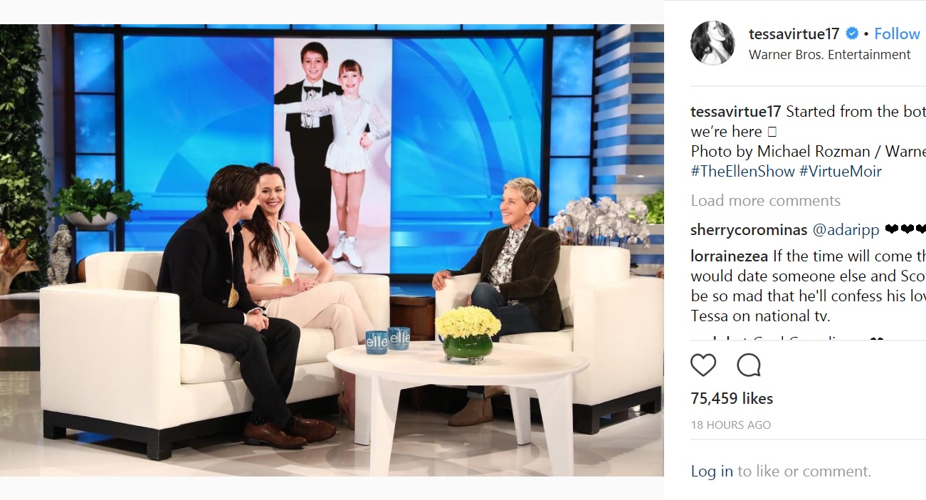 付き合っていないことを“証明”するためのクイズにも挑戦！（画像は『Tessa Virtue　2018年3月20日付Instagram「Started from the bottom now we’re here Photo by Michael Rozman / Warner Bros.」』のスクリーンショット）