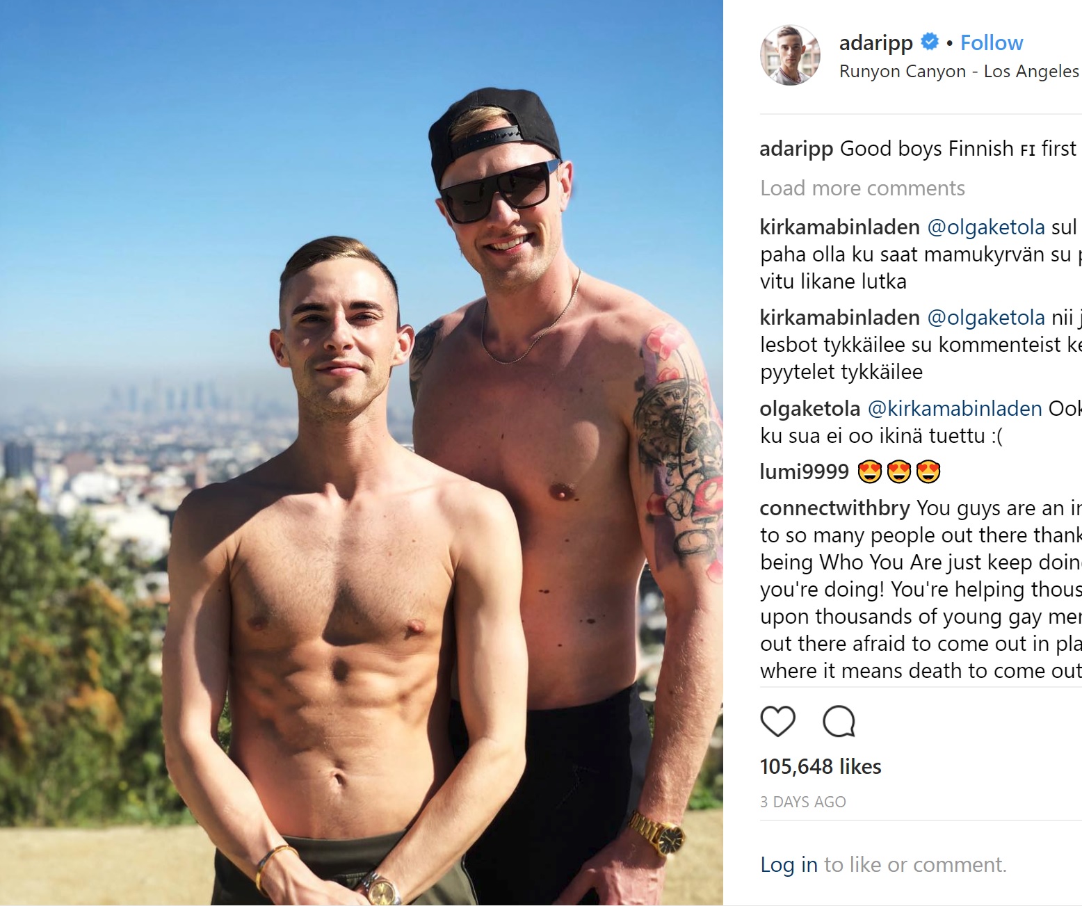 アダムとユッシ＝ペッカさん（画像は『Adam Rippon　2018年4月2日付Instagram「Good boys Finnish FI first」』のスクリーンショット）