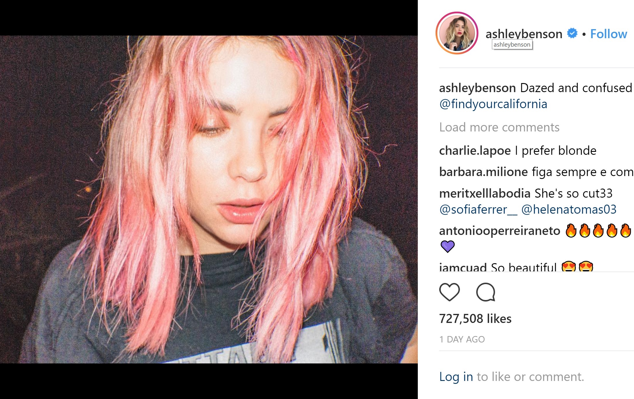 アシュレイ・ベンソンが迷走中？（画像は『Ashley Benson　2018年4月3日付Instagram「Dazed and confused 」』のスクリーンショット）