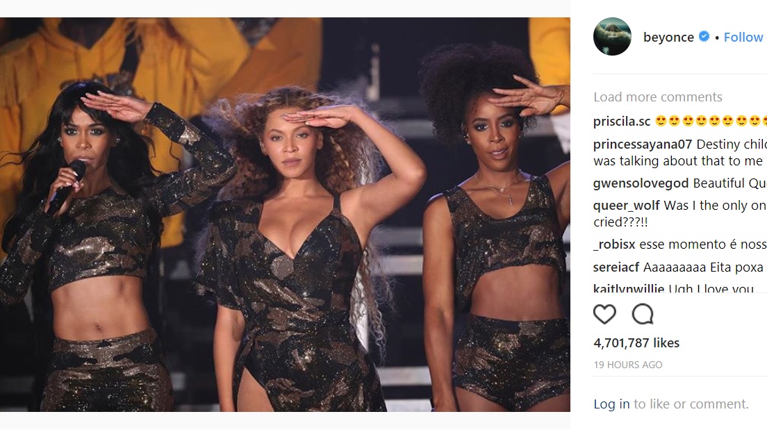 再結成した「ディスティニーズ・チャイルド」（画像は『Beyoncé　2018年4月15日付Instagram』のスクリーンショット）