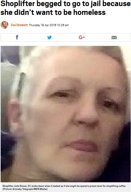 万引きした女「私を刑務所に送って」と号泣（画像は『Metro　2018年4月19日付「Shoplifter begged to go to jail because she didn’t want to be homeless」（Picture: Grimsby Telegraph/MEN Media）』のスクリーンショット）