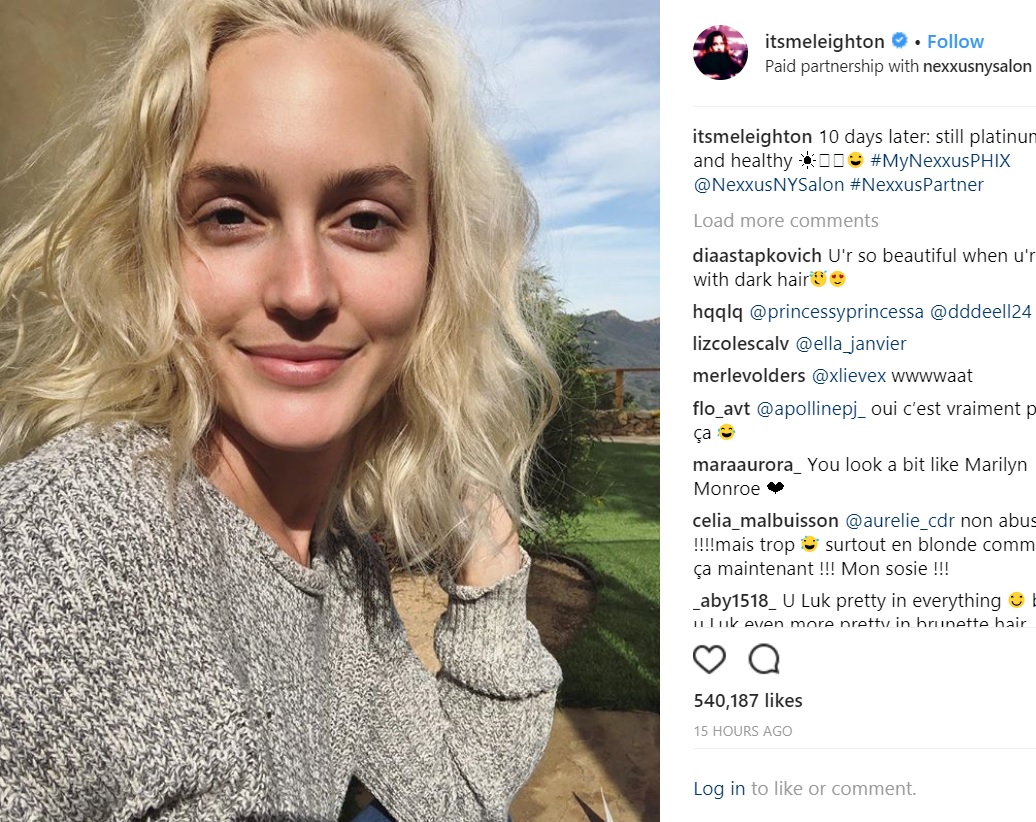 レイトン・ミースターが変わった…!?（画像は『Leighton Meester　2018年4月13日付Instagram「10 days later: still platinum and healthy」』のスクリーンショット）