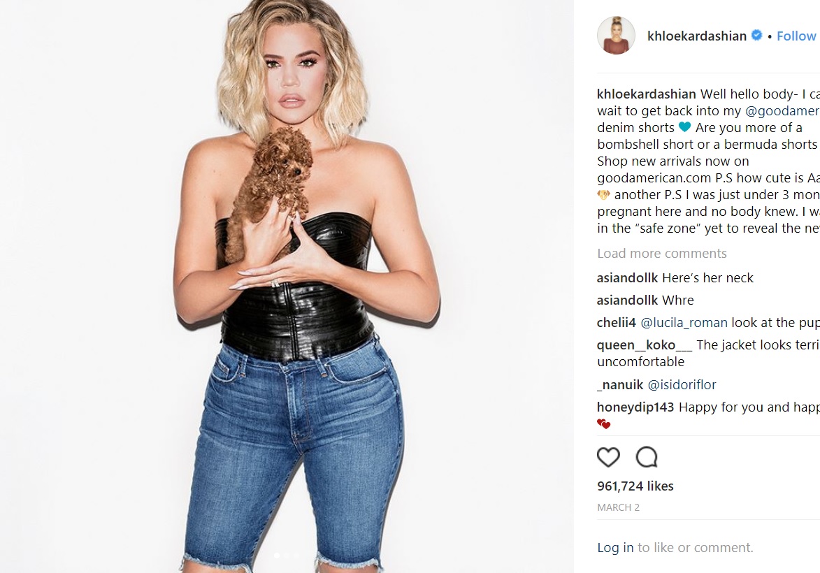 クロエの娘の名に「なぜ？」の声多数（画像は『Khloé　2018年3月1日付Instagram「Well hello body- I can’t wait to get back into my ＠goodamerican denim shorts」』のスクリーンショット）