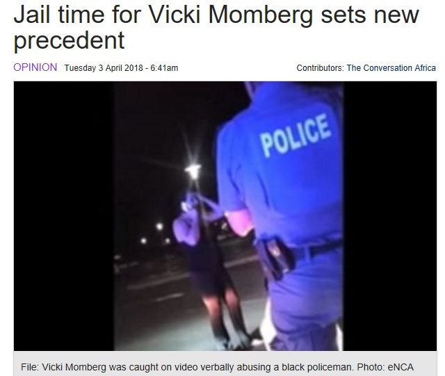 黒人への差別用語を48回使用して有罪に（画像は『eNCA　2018年4月3日付「Jail time for Vicki Momberg sets new precedent」』のスクリーンショット）